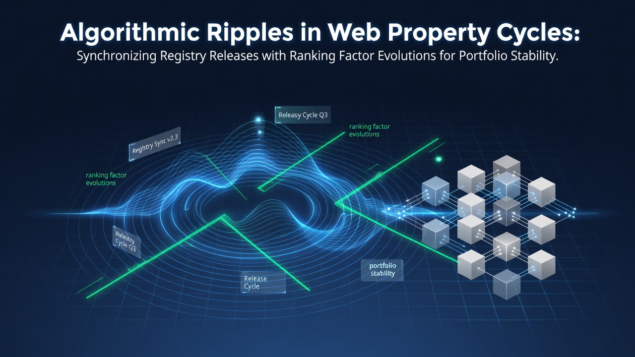 Visualization of domain registry timelines intersecting with search algorithm update waves and portfolio valuation charts