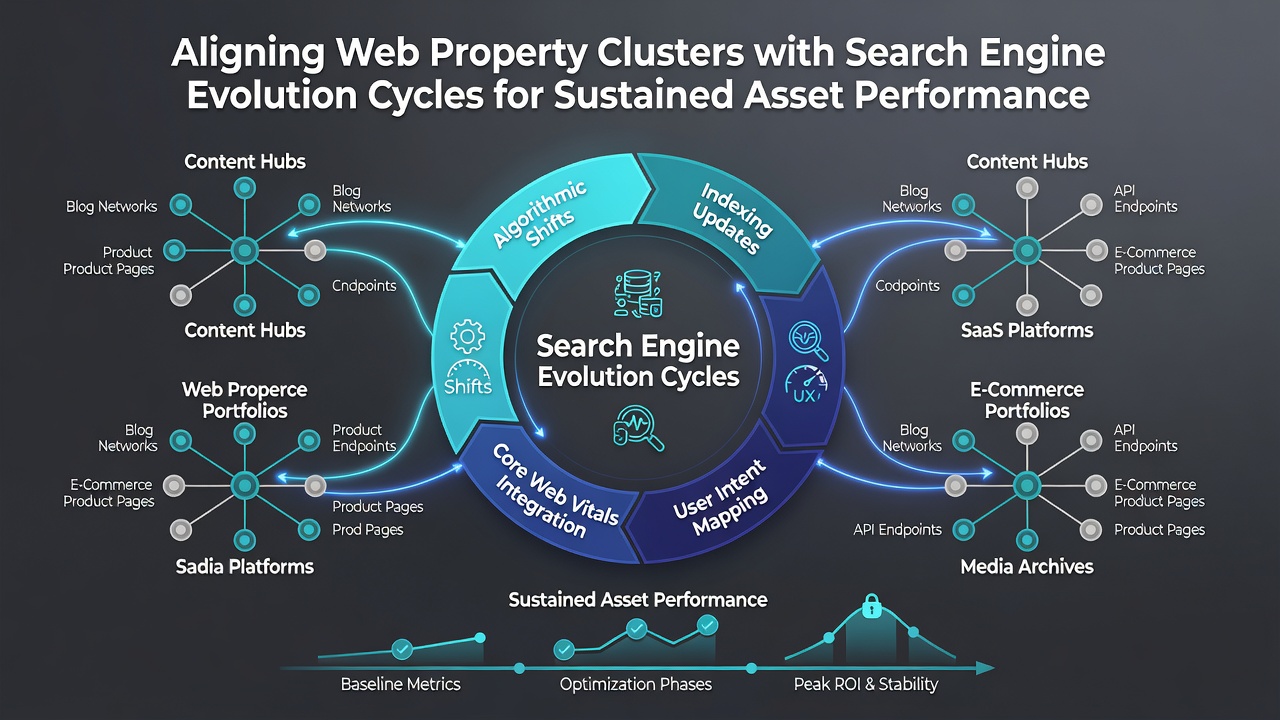 Timeline graphic showing search engine cycles intersecting with cluster performance metrics through mid-2026