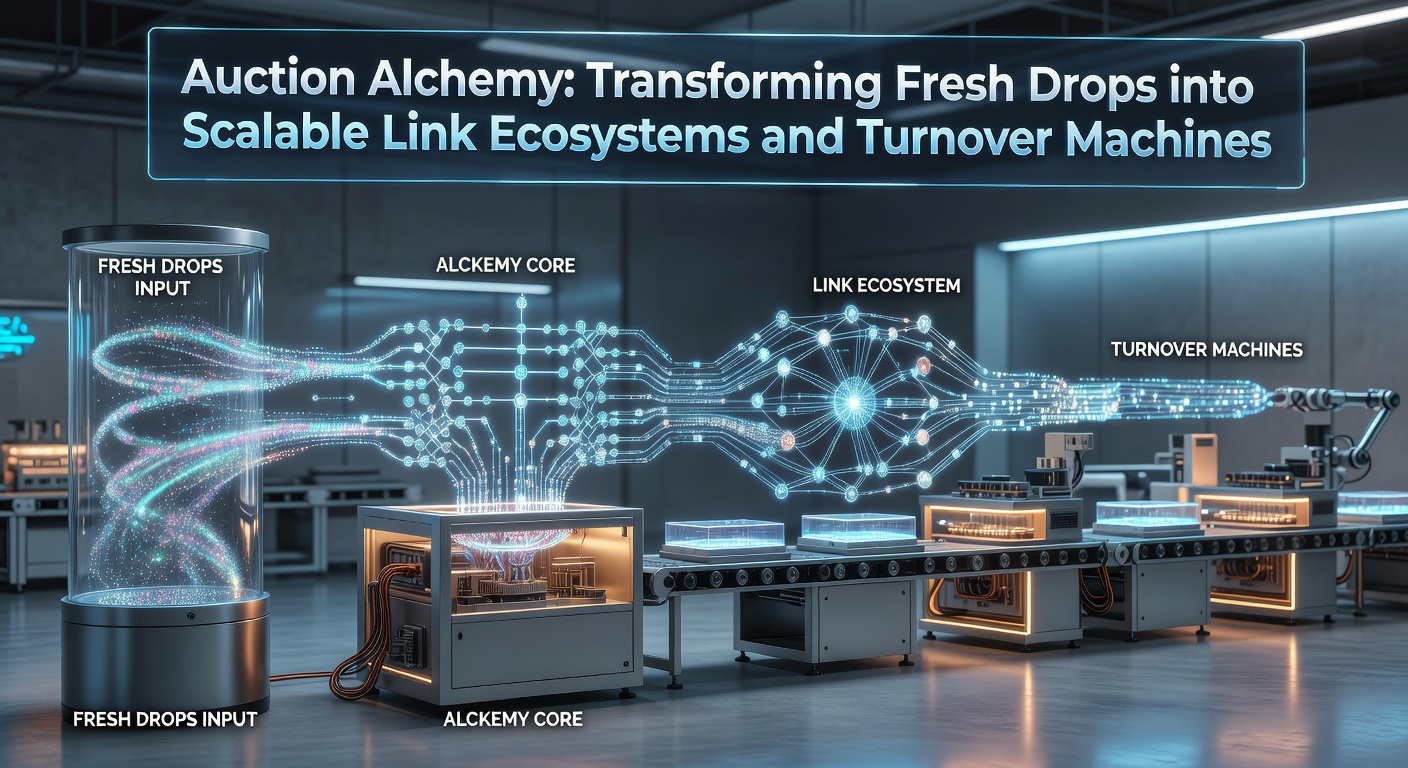 Infographic depicting auction drops funneling into link graphs and rapid revenue cycles