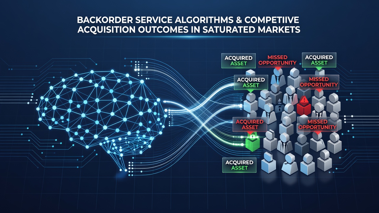 Diagram showing algorithmic decision trees for domain backorder timing and registry interactions