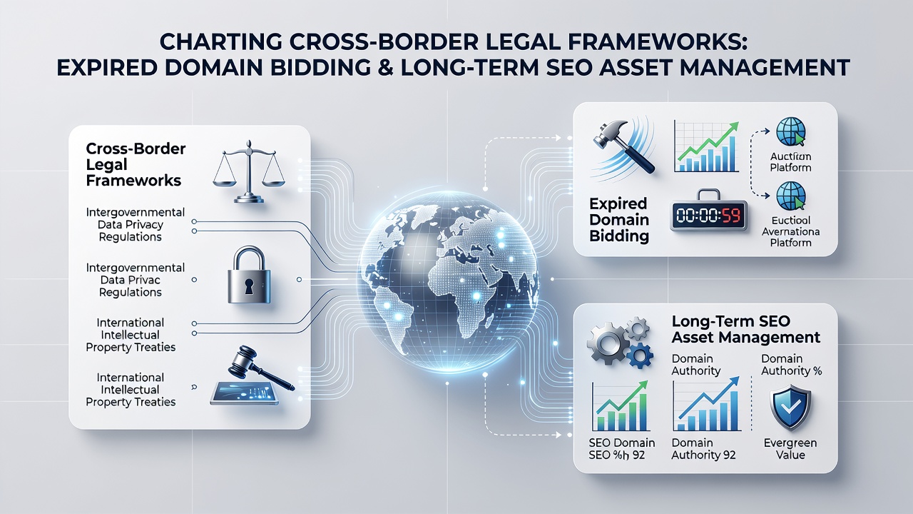 Legal documents and domain registry interfaces illustrating cross-border compliance requirements