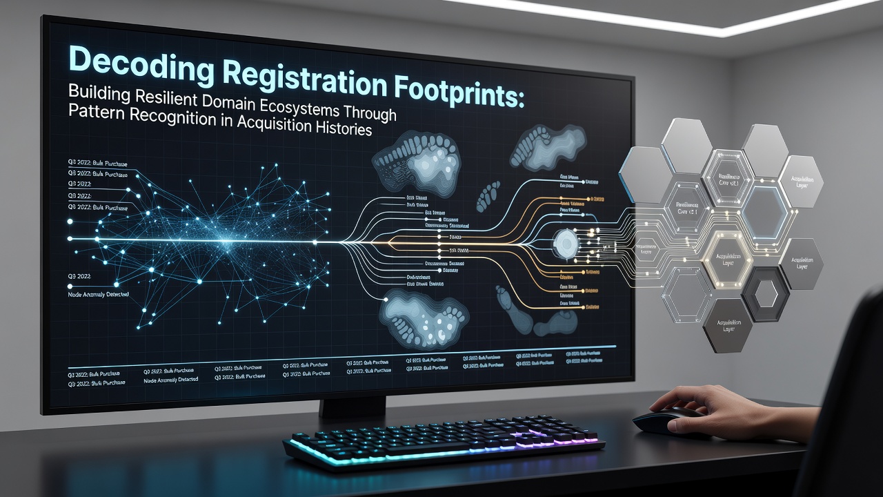 Visualization of domain registration timelines and acquisition pattern maps across multiple registrars