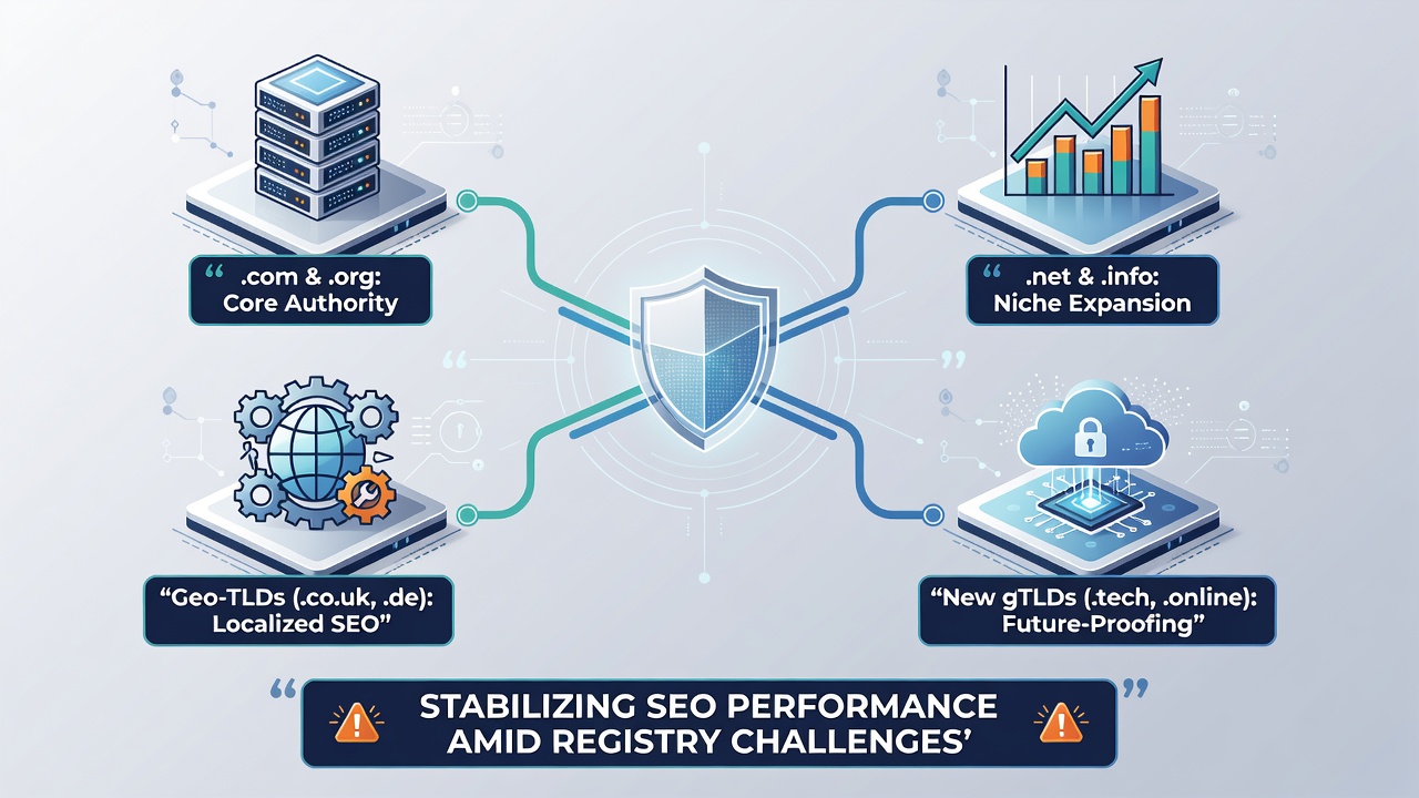 Data visualization showing SEO performance metrics across diversified TLD portfolios