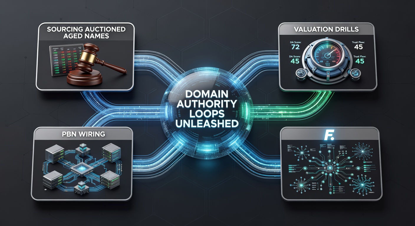 Diagram illustrating PBN wiring and flip circuits within a domain authority loop, with arrows showing capital and authority flow