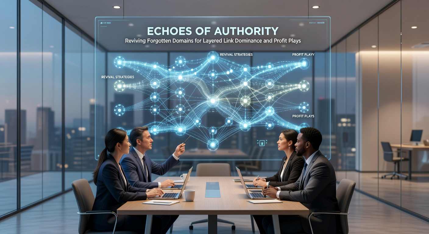 Layered diagram showing revived domains channeling link equity across multiple tiers for SEO dominance