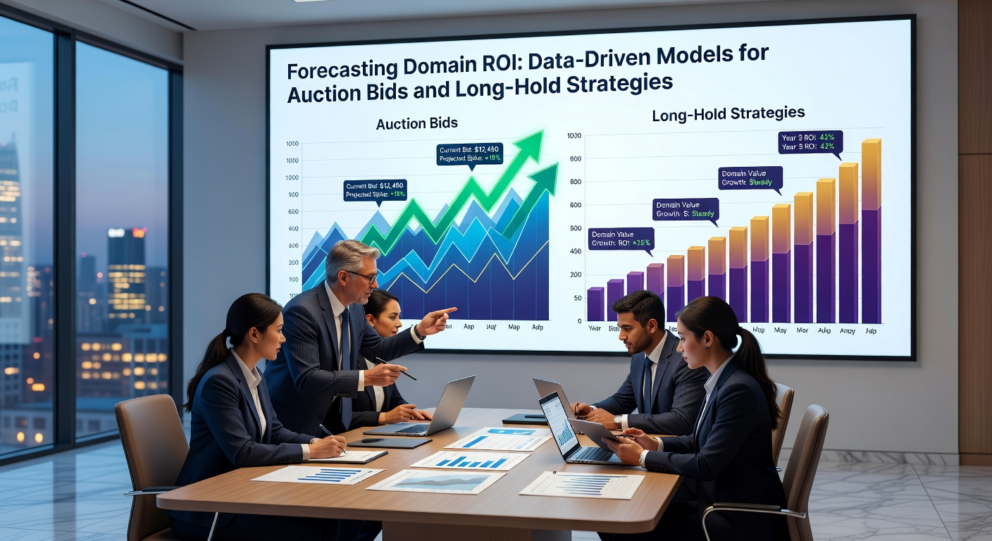Infographic illustrating machine learning models predicting long-term domain value growth curves