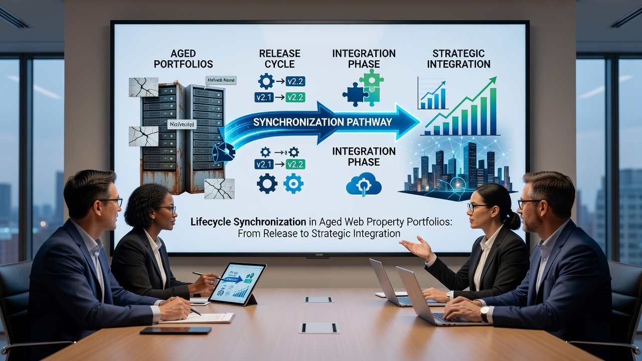 Diagram illustrating strategic integration workflows connecting released web properties to portfolio oversight systems