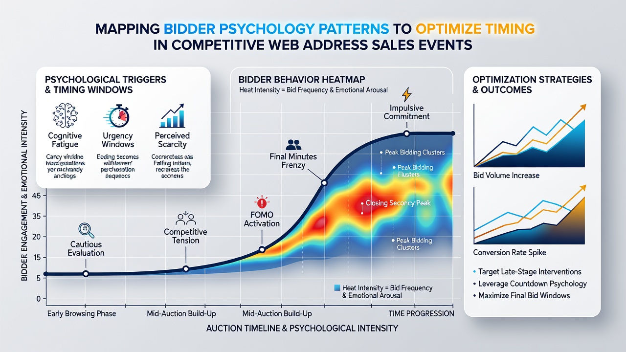 Chart showing bid timing distribution and psychological pattern clusters in domain auctions