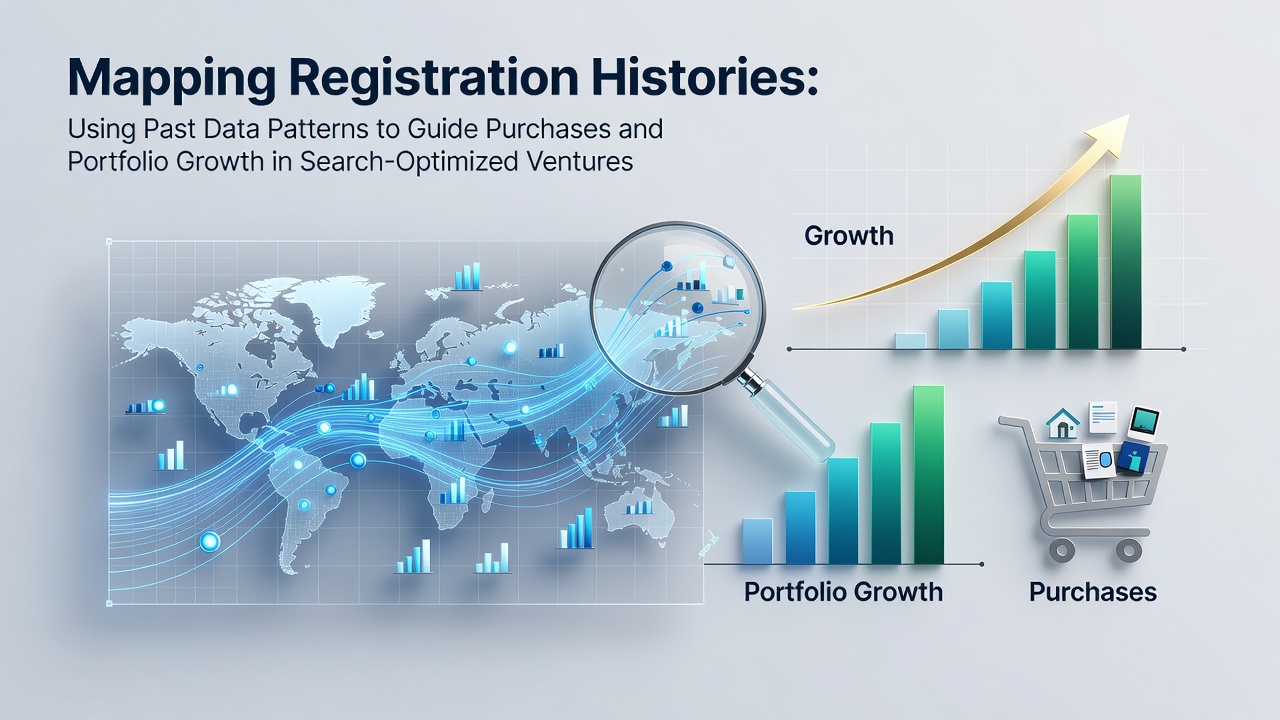 Visualization of domain registration timelines and historical data patterns used for SEO portfolio analysis