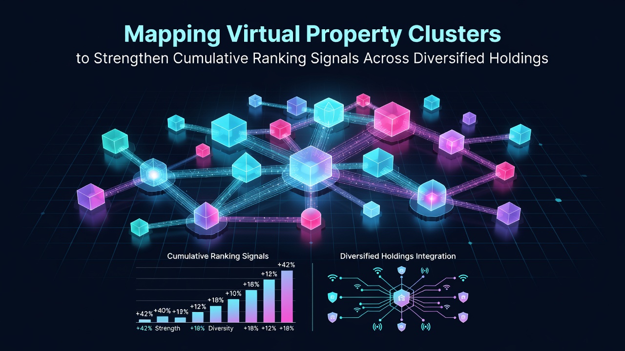 Diagram illustrating cumulative ranking signal flow between mapped virtual property clusters