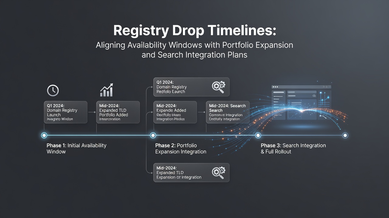 Registry drop calendar visualization showing availability windows across major TLDs and portfolio planning timelines