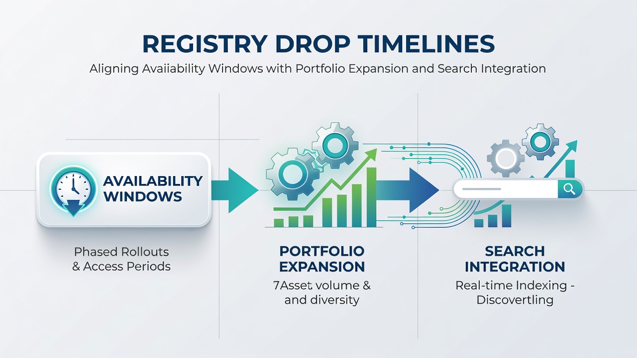Portfolio managers reviewing domain drop schedules alongside search integration milestones