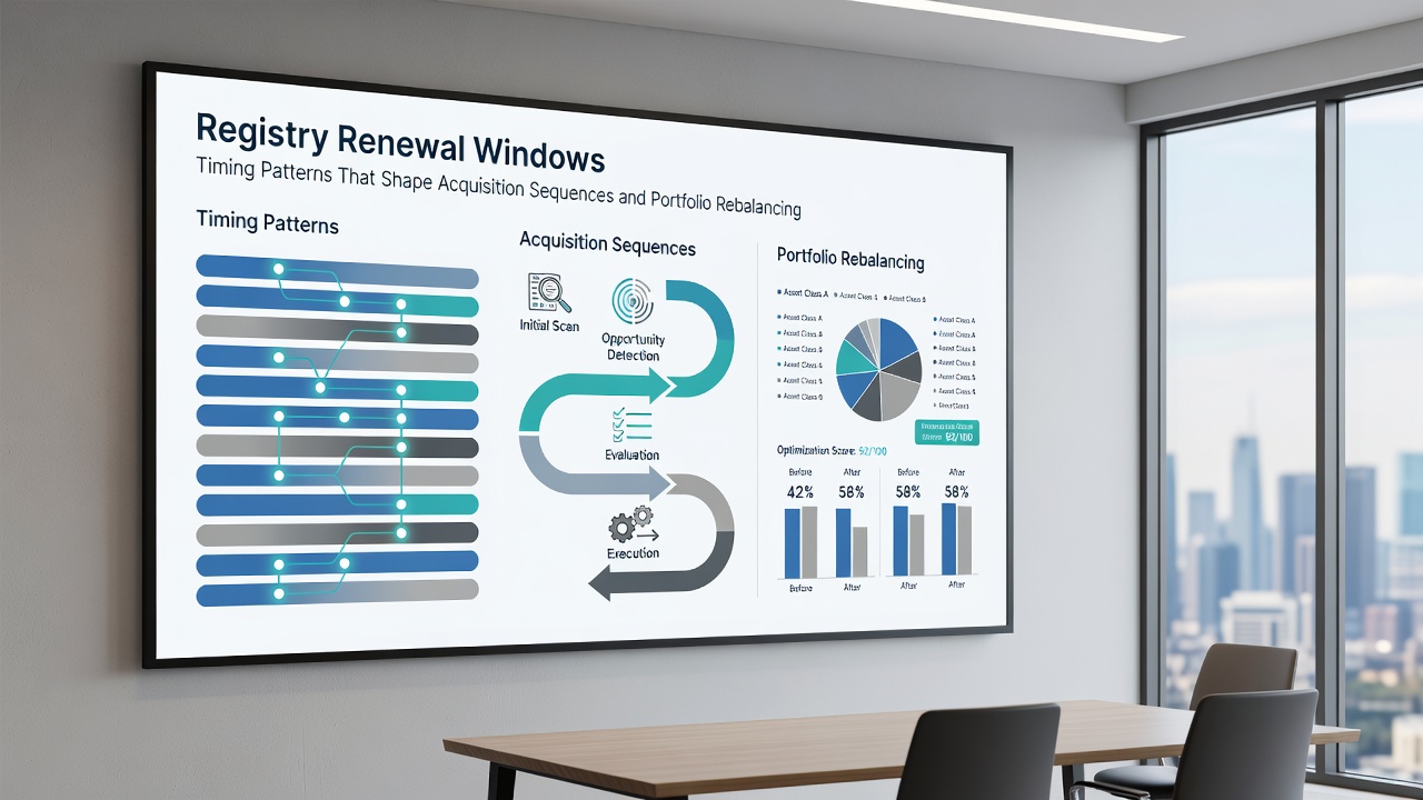 Portfolio rebalancing chart illustrating search performance metrics across domain renewal cycles