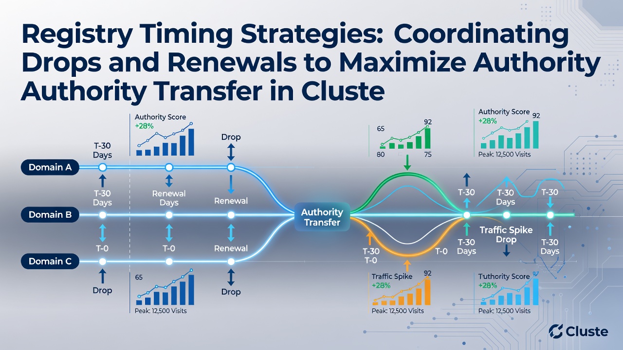 Timeline chart illustrating coordinated renewal and drop sequences across multiple domains in a clustered portfolio