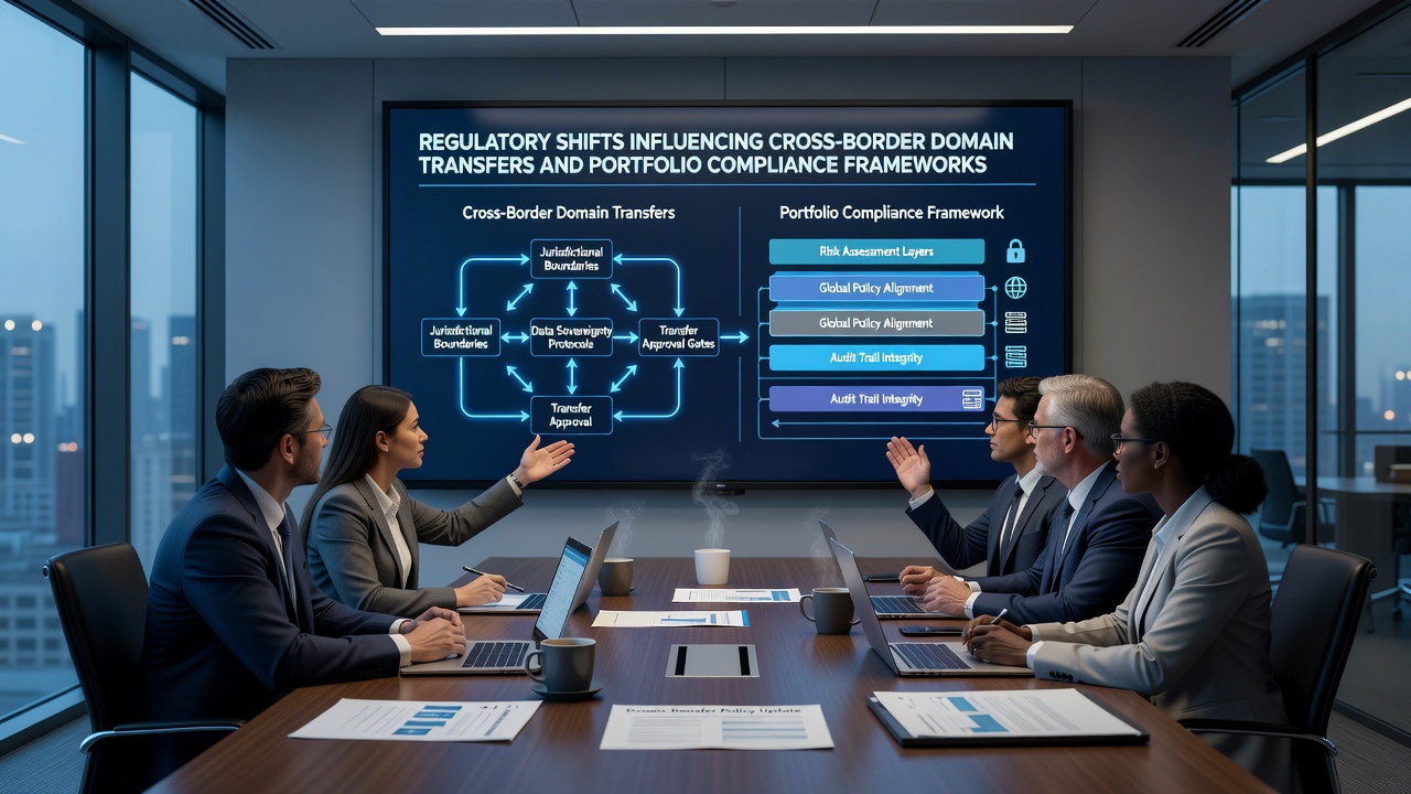 Compliance team reviewing domain portfolio documentation