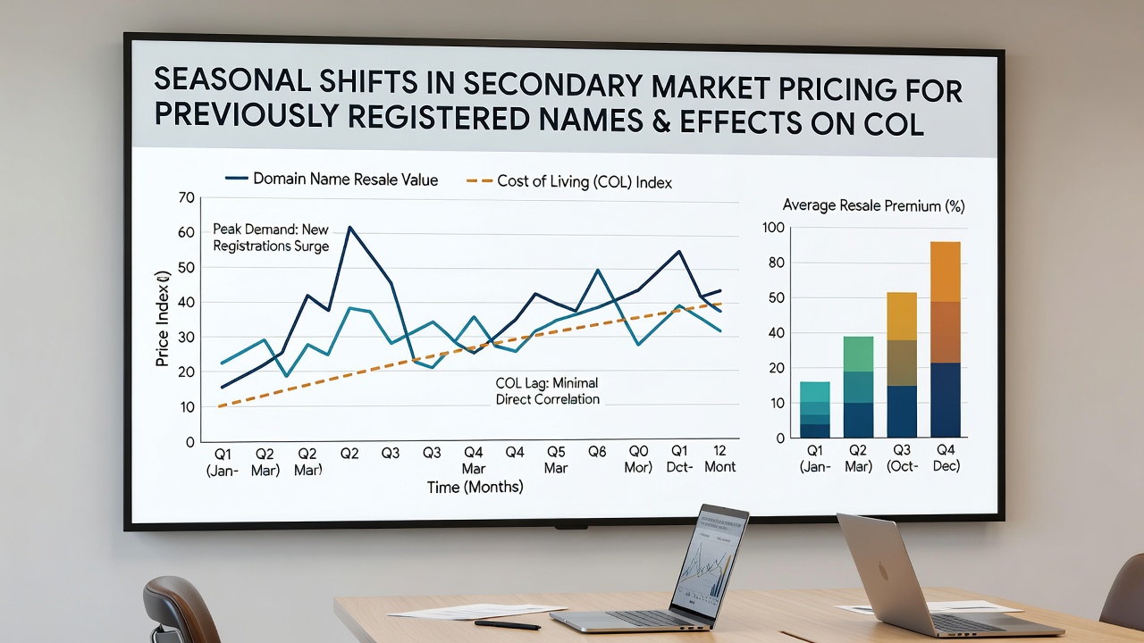 Portfolio managers reviewing domain valuation reports during different seasonal periods