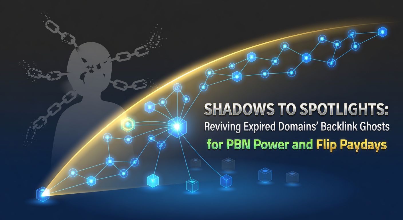 Visual representation of faded backlinks transforming into vibrant PBN networks on expired domains