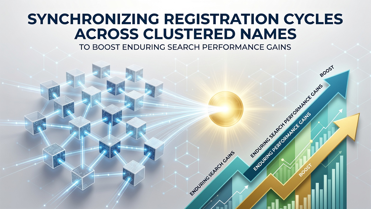 Diagram showing synchronized domain registration timelines for clustered names and their impact on search metrics