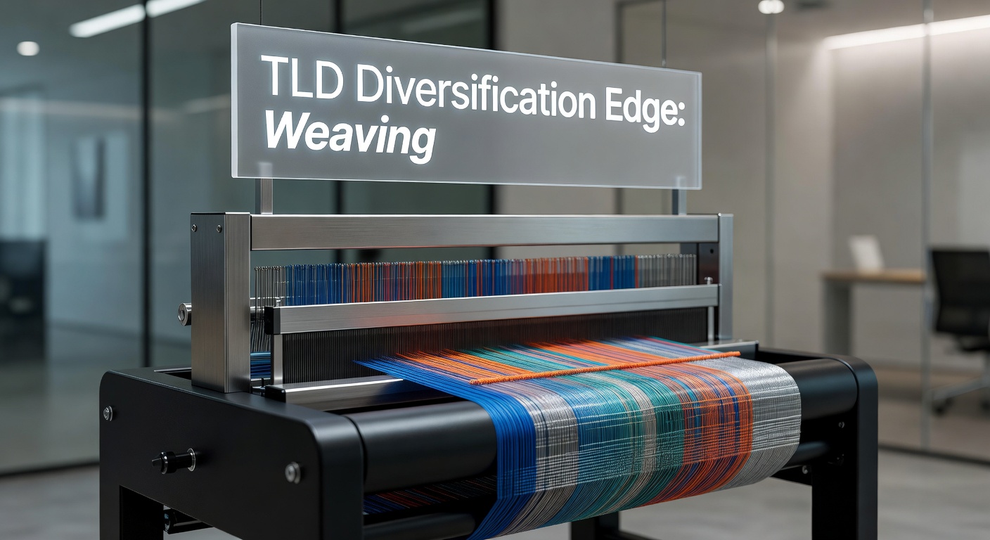 Visual representation of diverse TLDs interconnected in a weaving pattern, symbolizing strategic diversification for domain portfolios