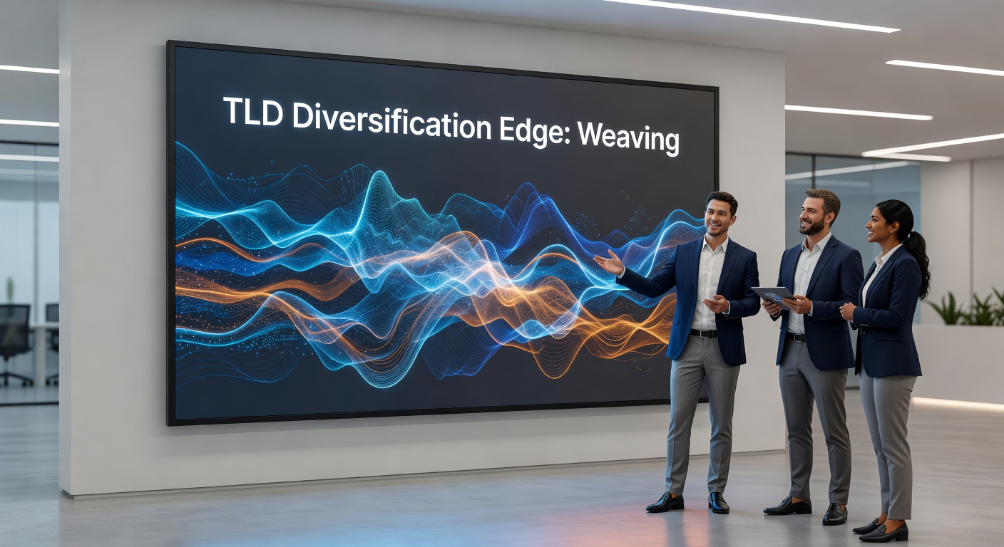 Infographic showing a woven fabric made of TLD icons, illustrating diversification benefits like risk reduction and SEO gains