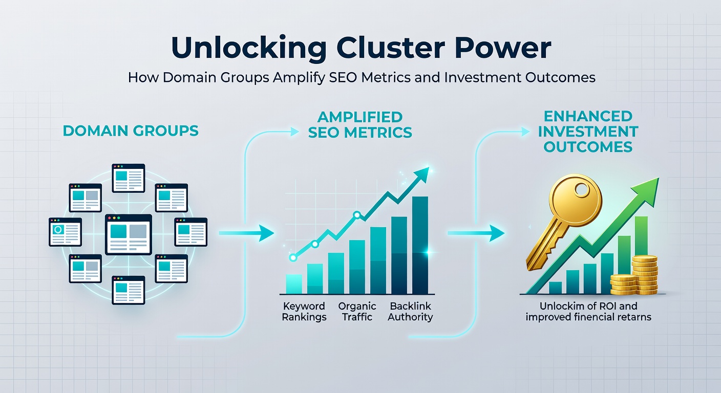 Diagram illustrating SEO metric growth in domain clusters versus single domains over time